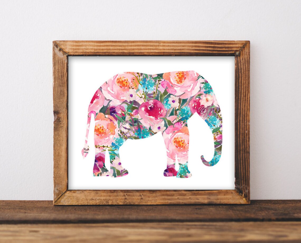 Elephant Baby Girl Nursery Decor, Boho Art Print