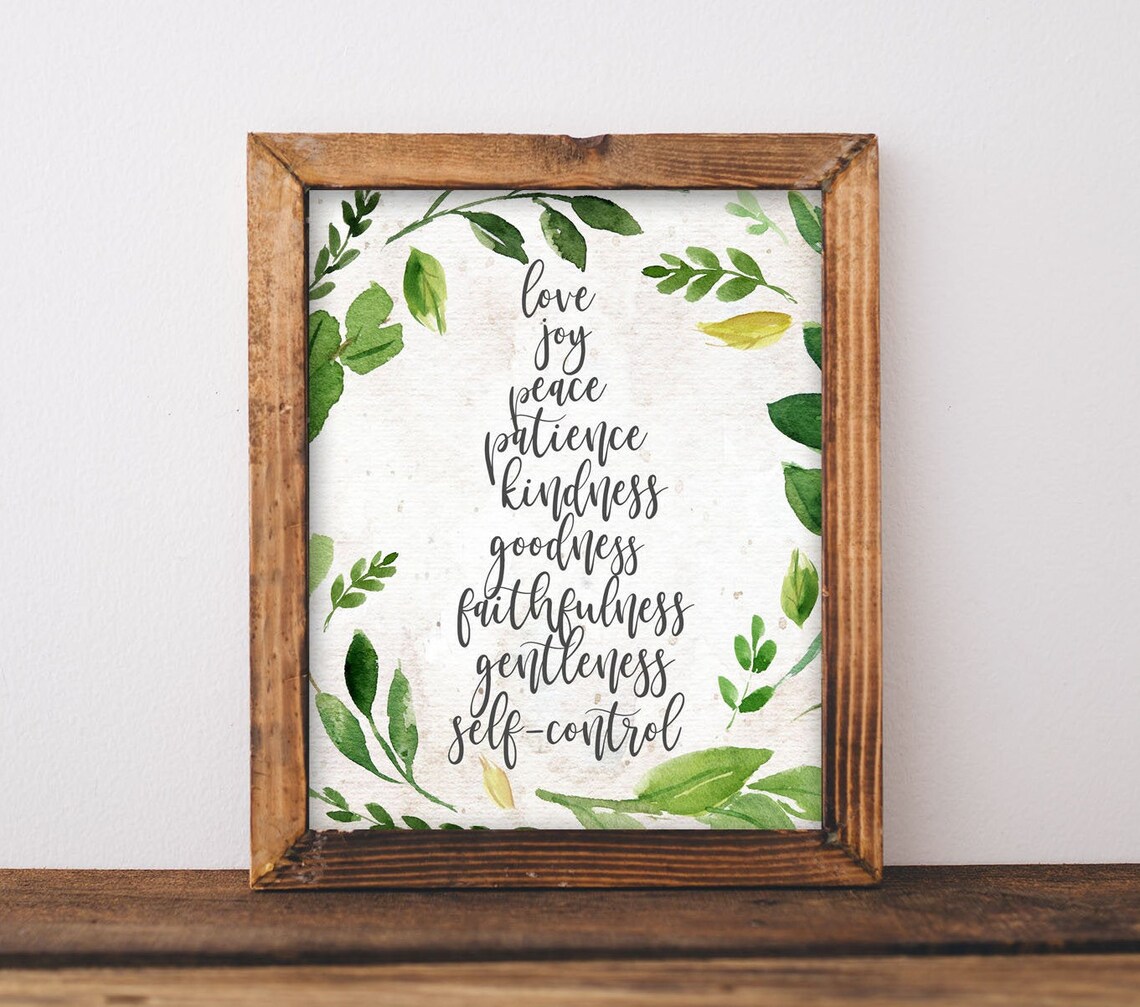 Fruits of the Spirit Love Joy Peace Botanical Calligraphy Poster