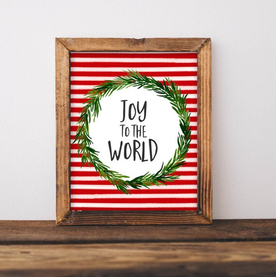 Joy To The World Christmas Wreath Rustic Red Striped Holiday Poster