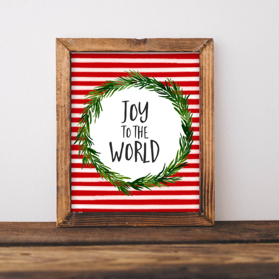Joy To The World Christmas Wreath Rustic Red Striped Holiday Poster