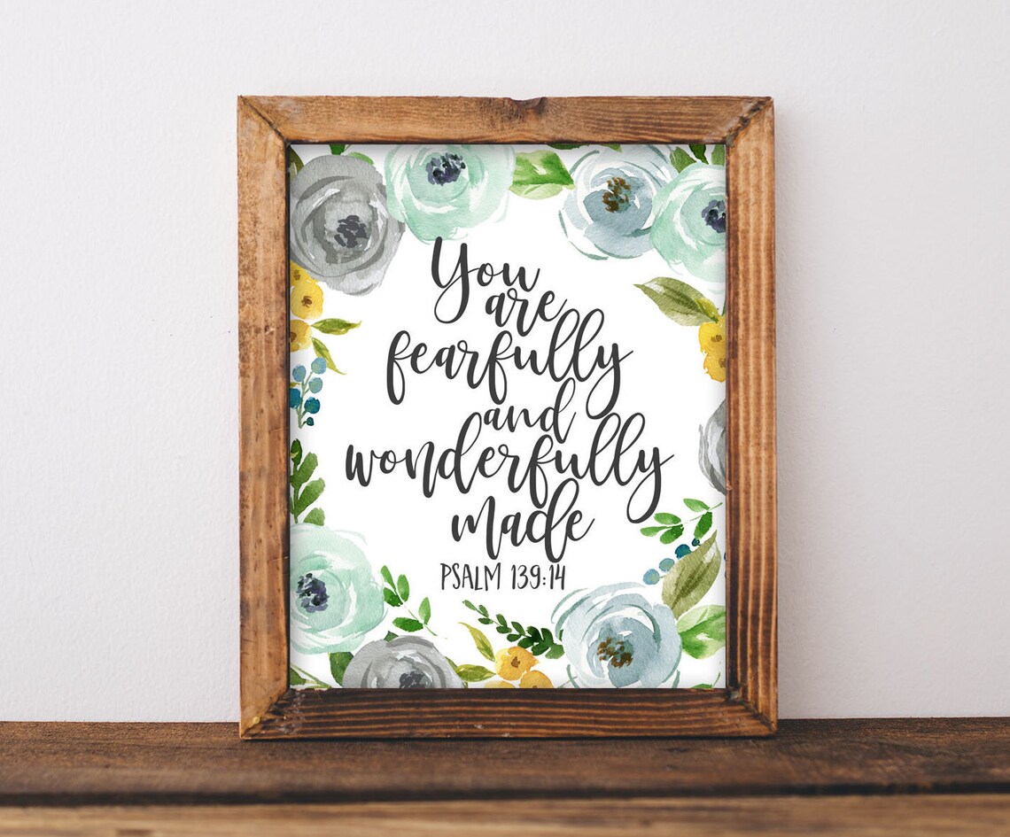 Wall Art You Are Fearfully And Wonderfully Made Psalm 13914 Scripture Diy Home Decor Nursery Sign
