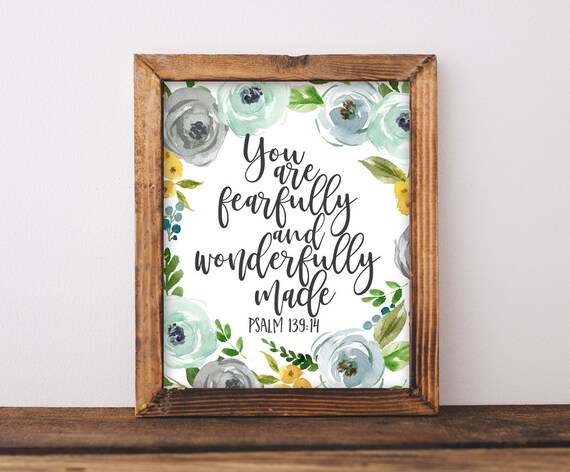 Wall Art You Are Fearfully And Wonderfully Made Psalm 13914 Scripture Diy Home Decor Nursery Sign
