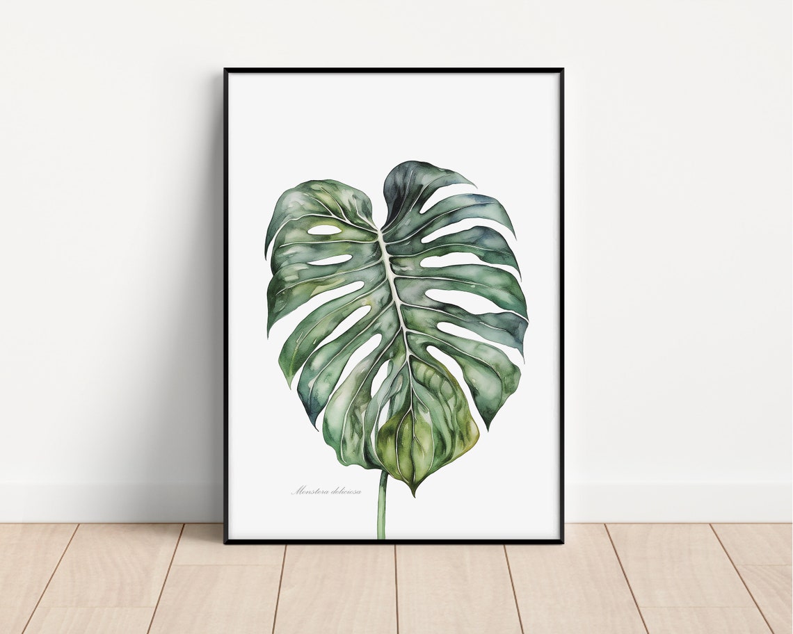 Monstera Deliciosa Leaf Watercolor Botanical Study Decor Poster - Image 2