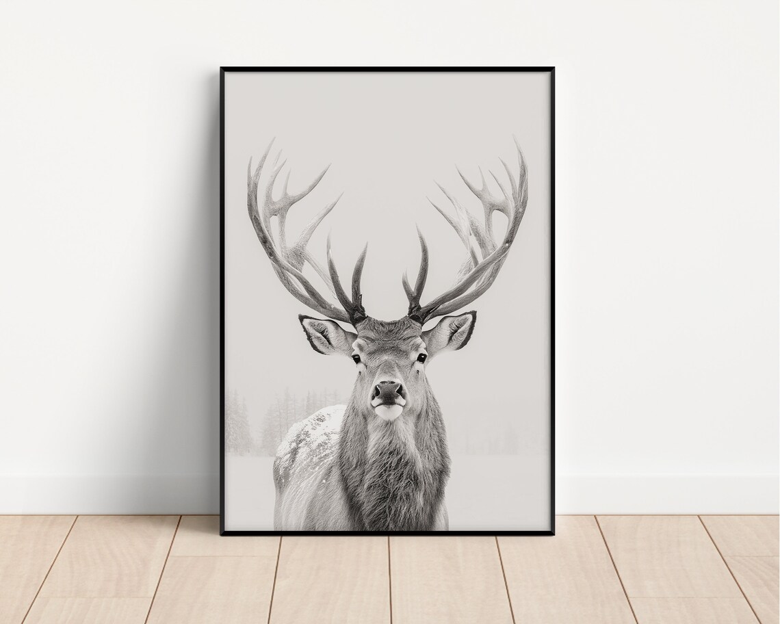 Winter Deer In The Snow Minimalist Christmas Poster - Image 3