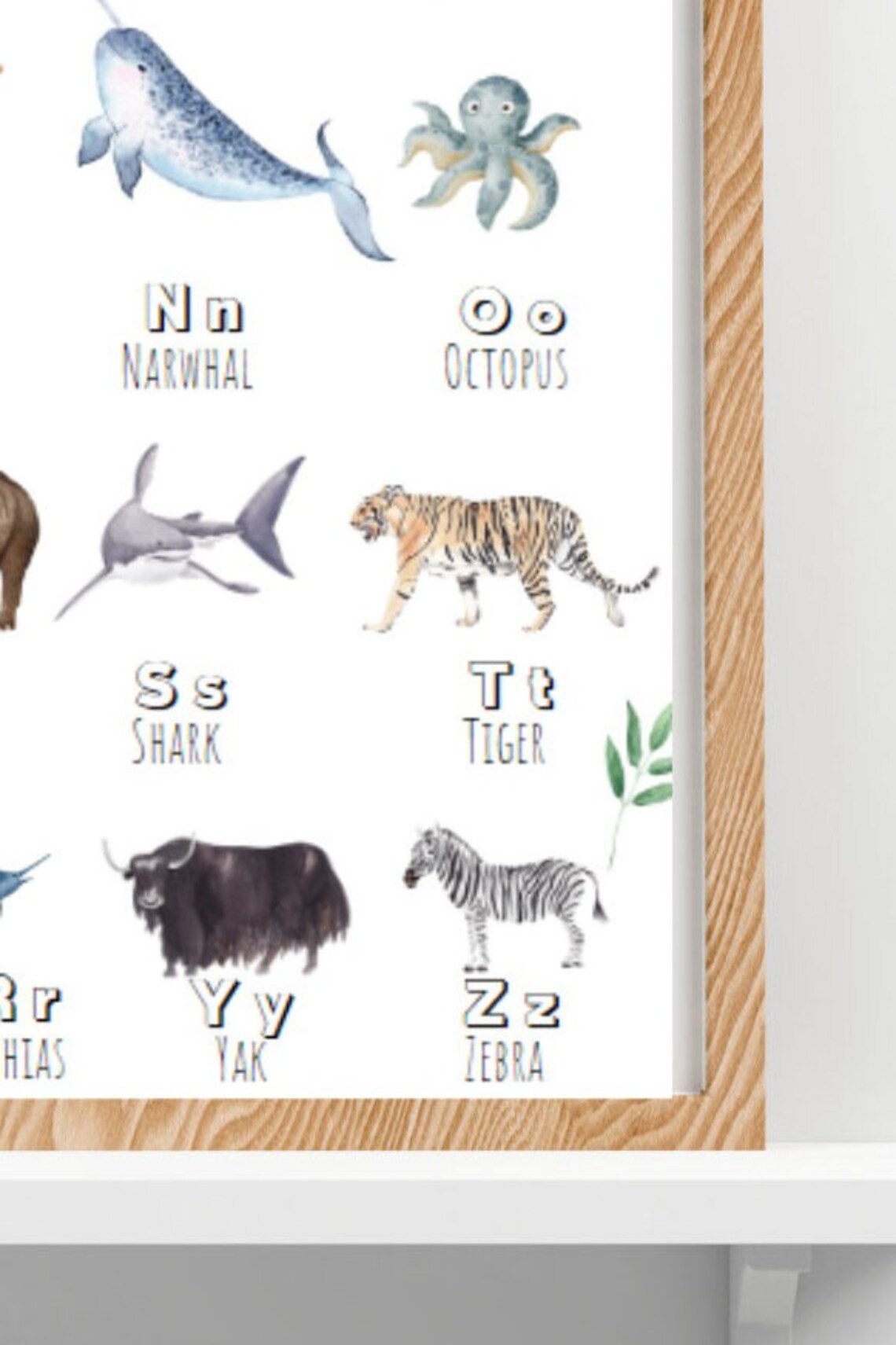 Watercolor Animal Alphabet A to O Kids Educational Nursery Art Poster - Image 3