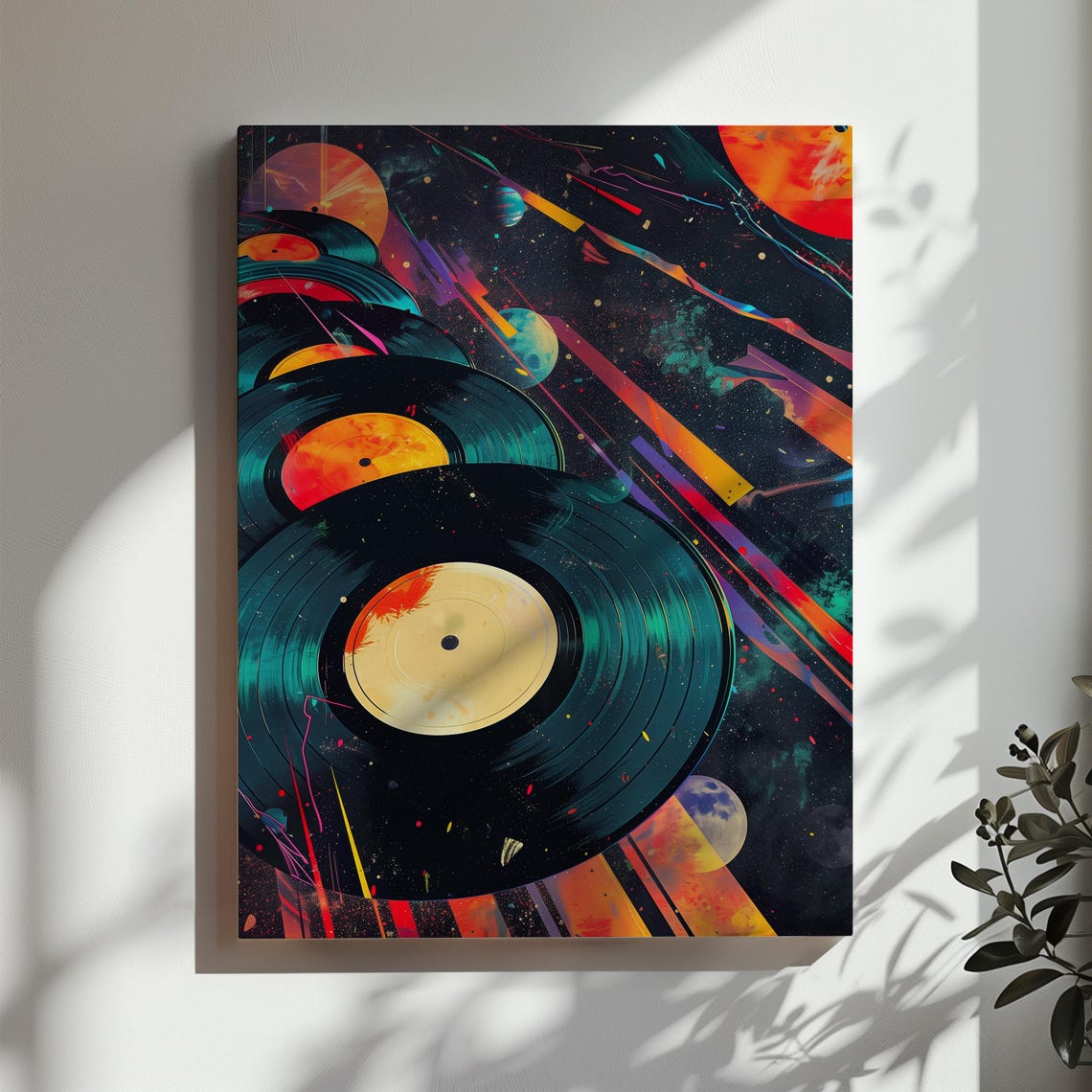 Psychedelic Vinyl Records Flying Through Cosmic Space Collage Poster - Image 3