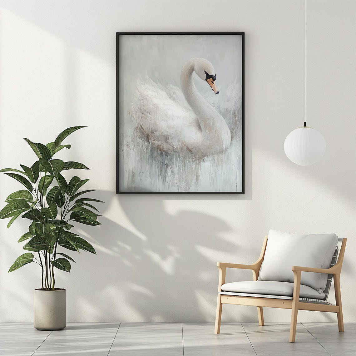 White Swan Gliding through Mist Minimalist Abstract Gray Art Poster - Image 2