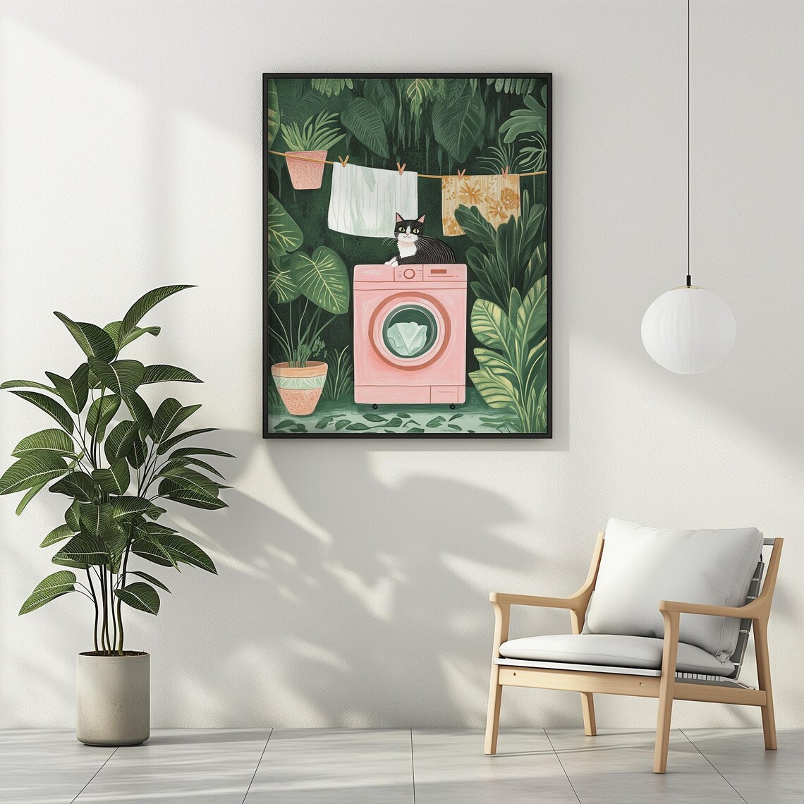 Funny Black Cat Laundry Room Art Print, Botanical - Image 3