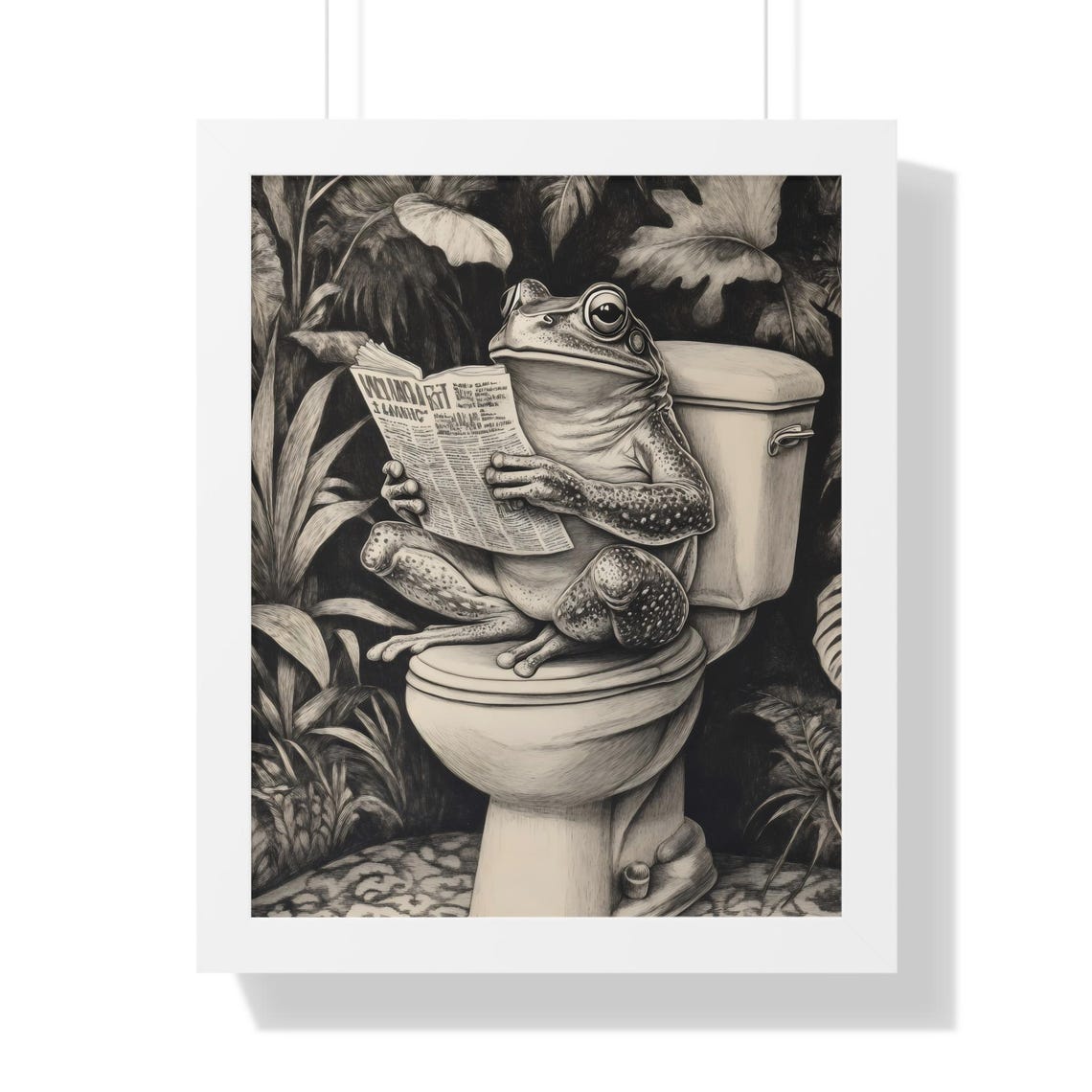 Vintage Etched Toad on Toilet Reading Newspaper Sepia Jungle Poster - Image 2