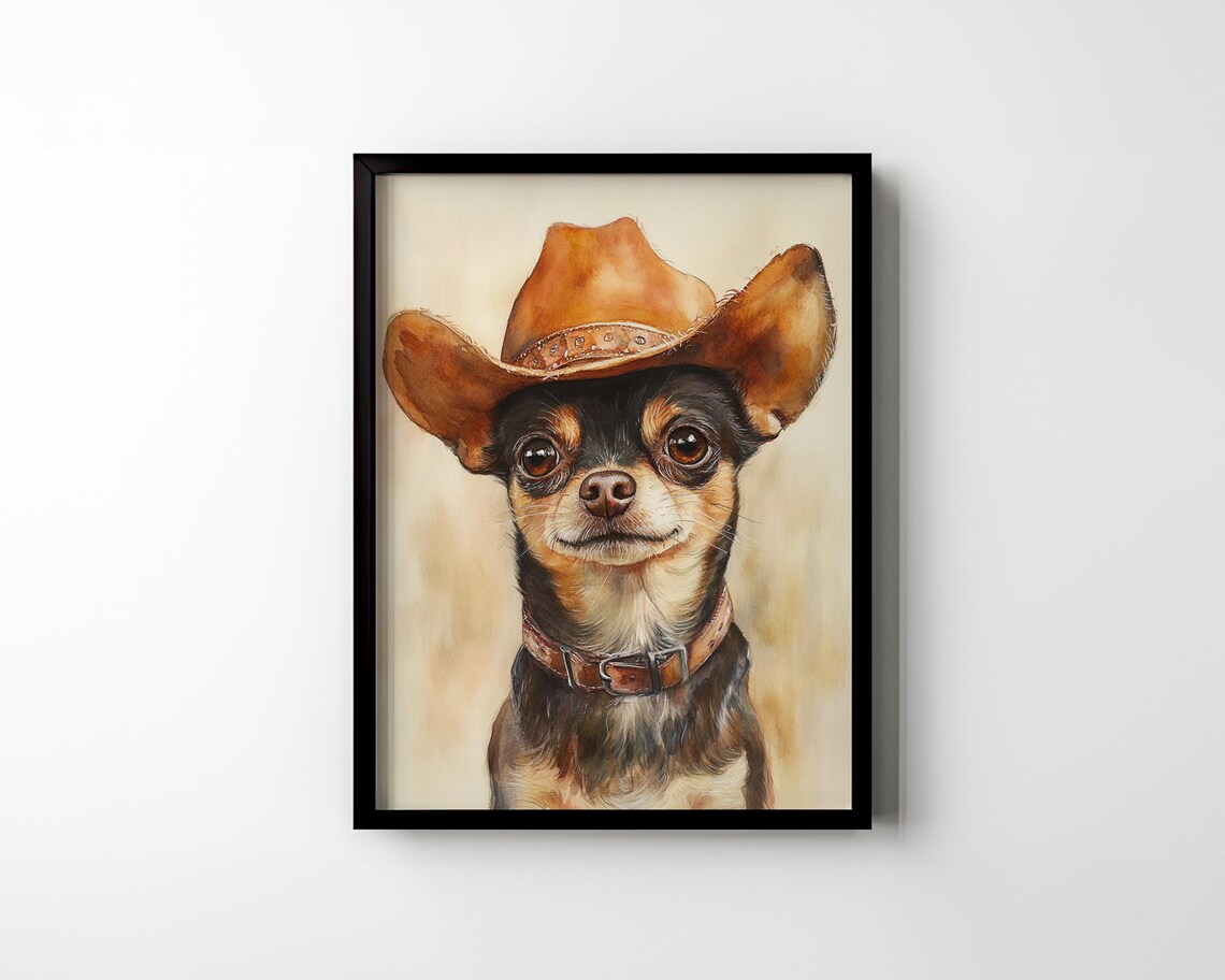 Chihuahua Cowboy Hat Poster, Western Dog Wall Art - Image 2
