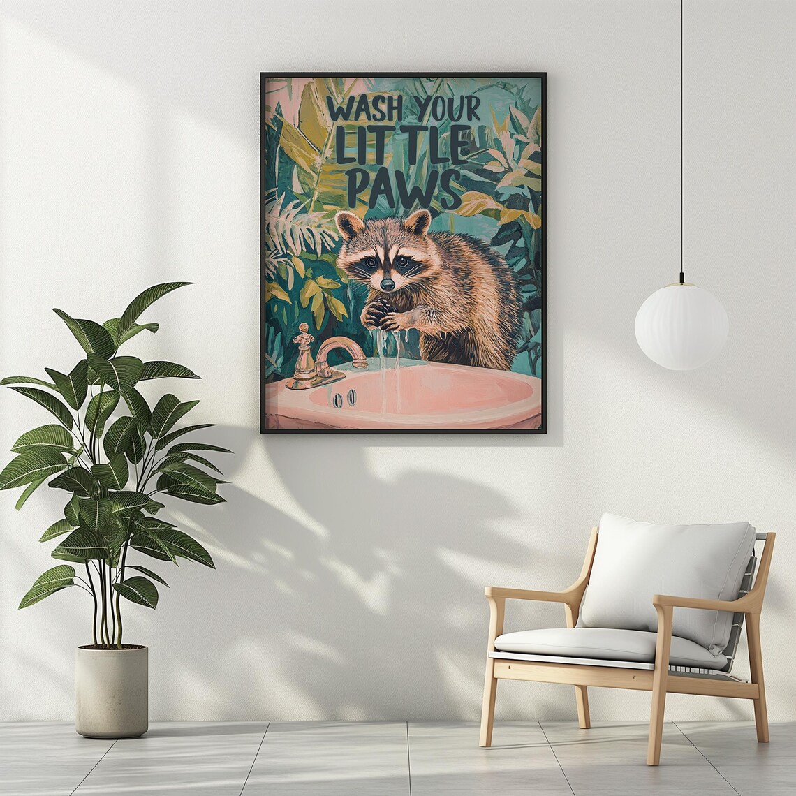 Wash Your Paws Raccoon Bathroom Wall Decor Poster - Image 2