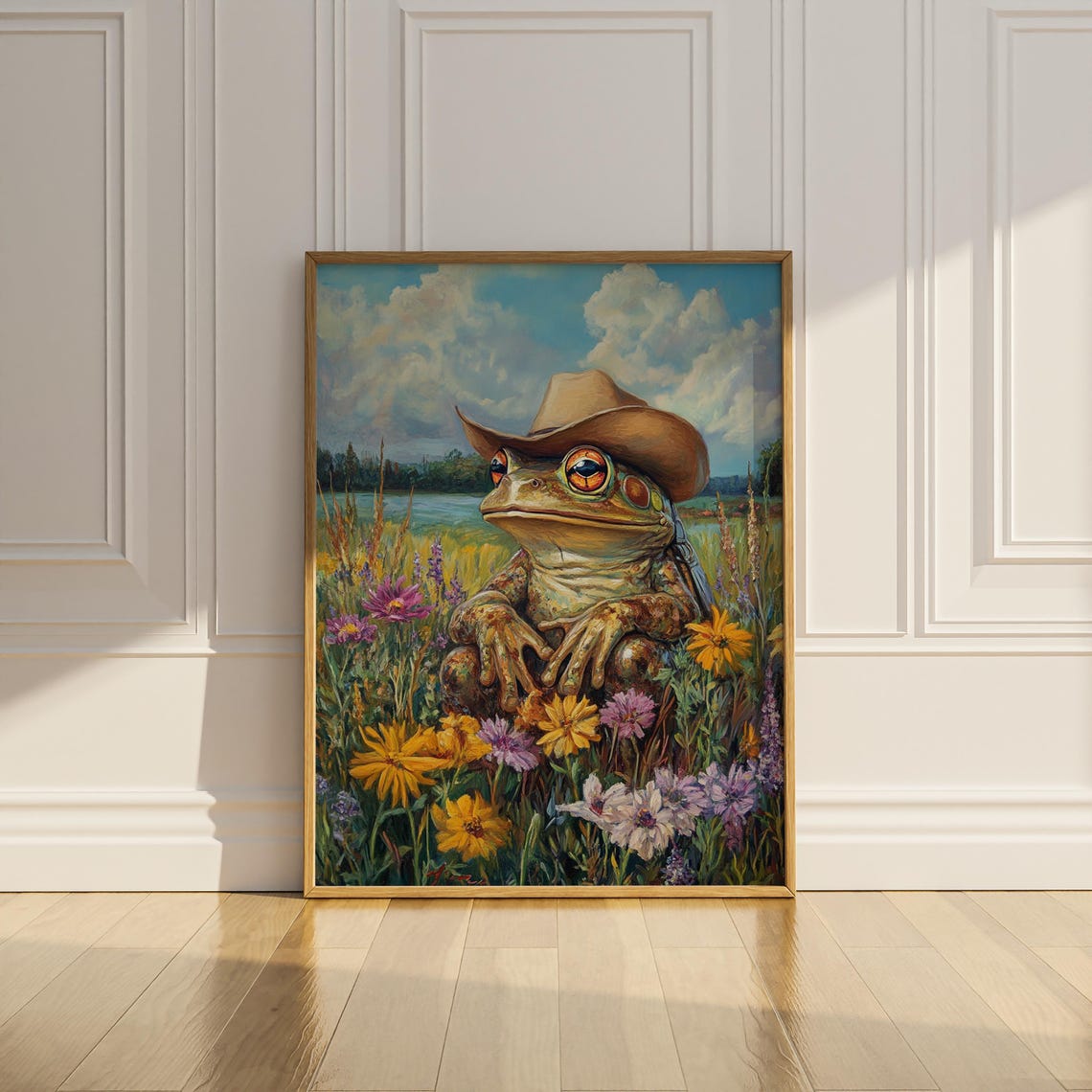 Frog Cowboy Hat Print Poster Funny Frog Wildflower Wall Art Floral Wall Decor Western Toad Frog Lover Gift Idea Matte Poster - Image 2
