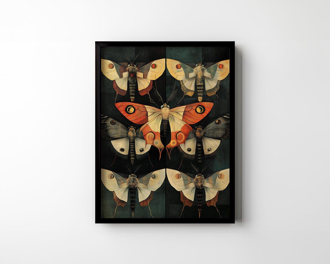 Six Moths Entomology Specimen Grid Gothic Dark Academia Insect Poster - Image 3