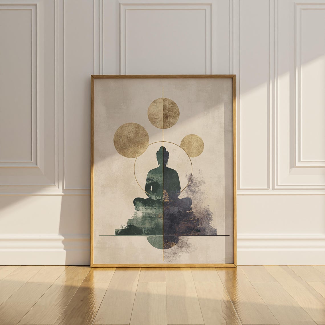 Meditating Buddha Golden Moon Phases Zen Minimalist Spiritual Poster - Image 3