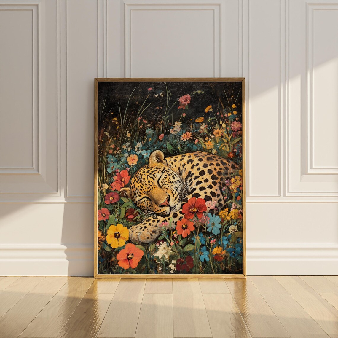 Leopard Sleeping in Wildflowers, Vintage Poster Print - Image 2