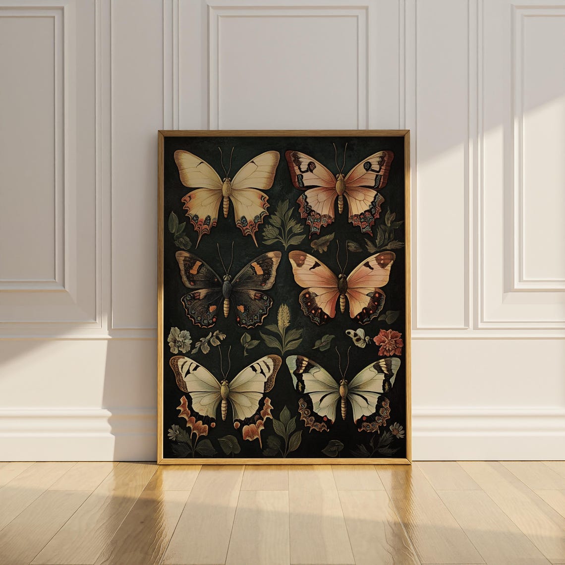 Large Butterfly Specimens Grid Vintage Naturalist Dark Wall Poster - Image 2