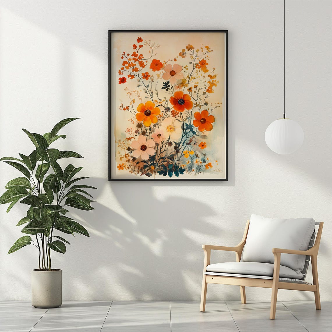 Warm Autumn Wildflower Bouquet Watercolor Botanical Art Poster - Image 3