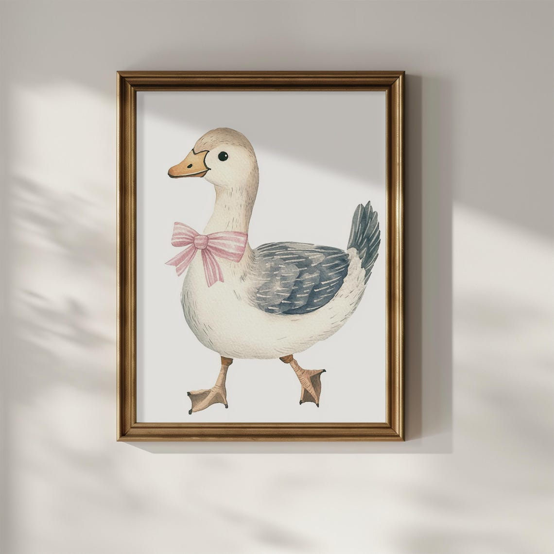 White Goose Pink Striped Bow Watercolor Cute Nursery Girls Room Poster