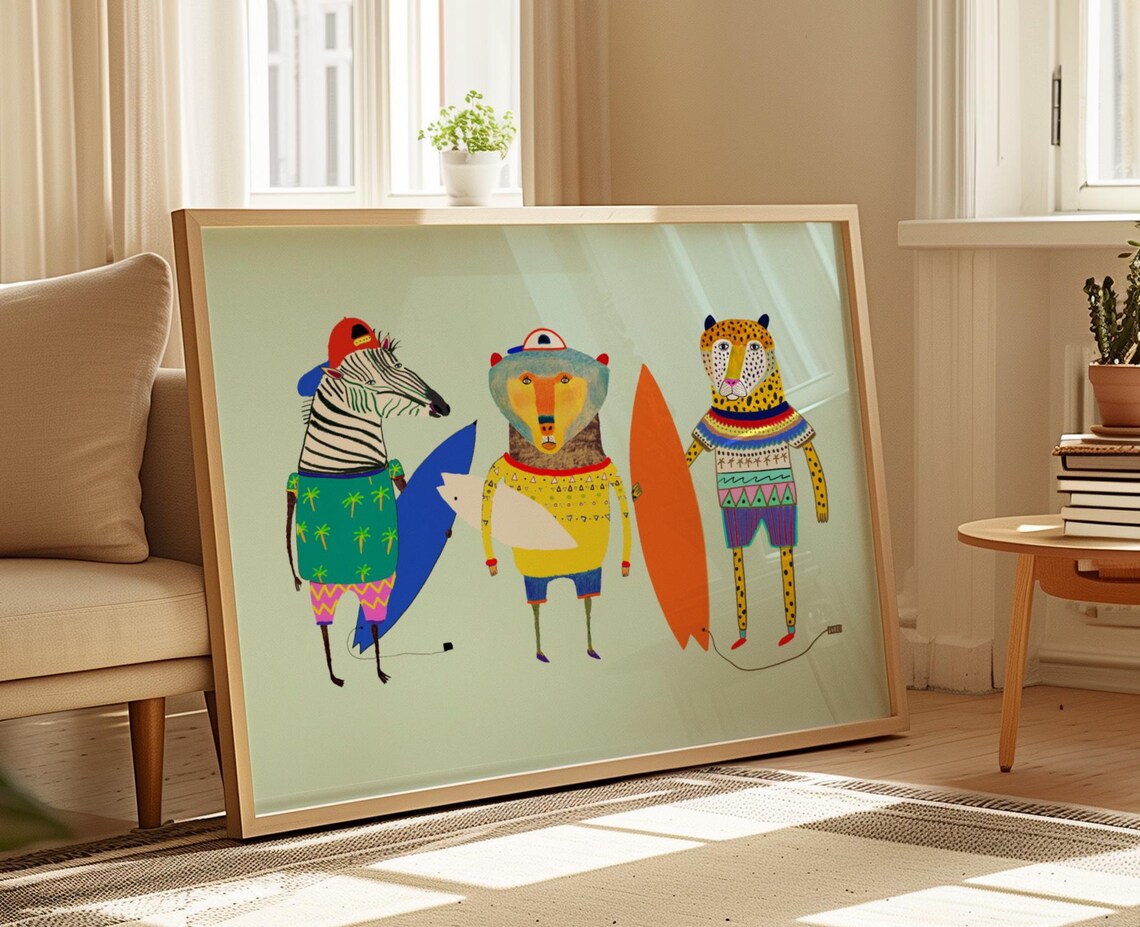 Surfing Friends Art Print, Kids Surf Decor