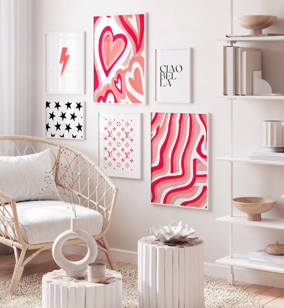 Red Preppy Wall Art Pack Of 6 Print Poster Room Decor Collage