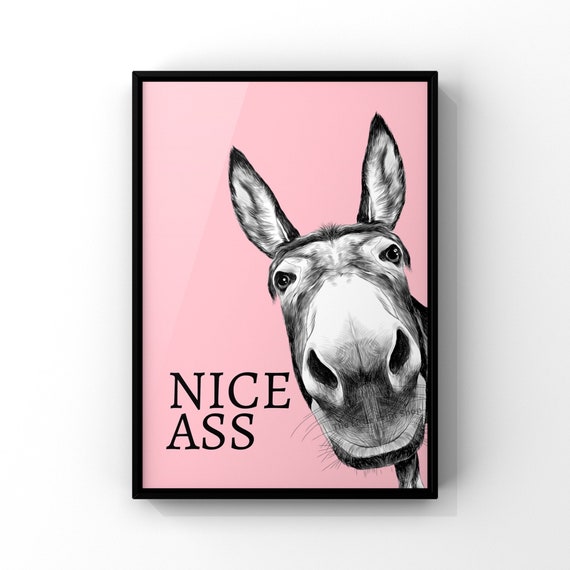 Funny Donkey Bathroom Print, Pink Decor