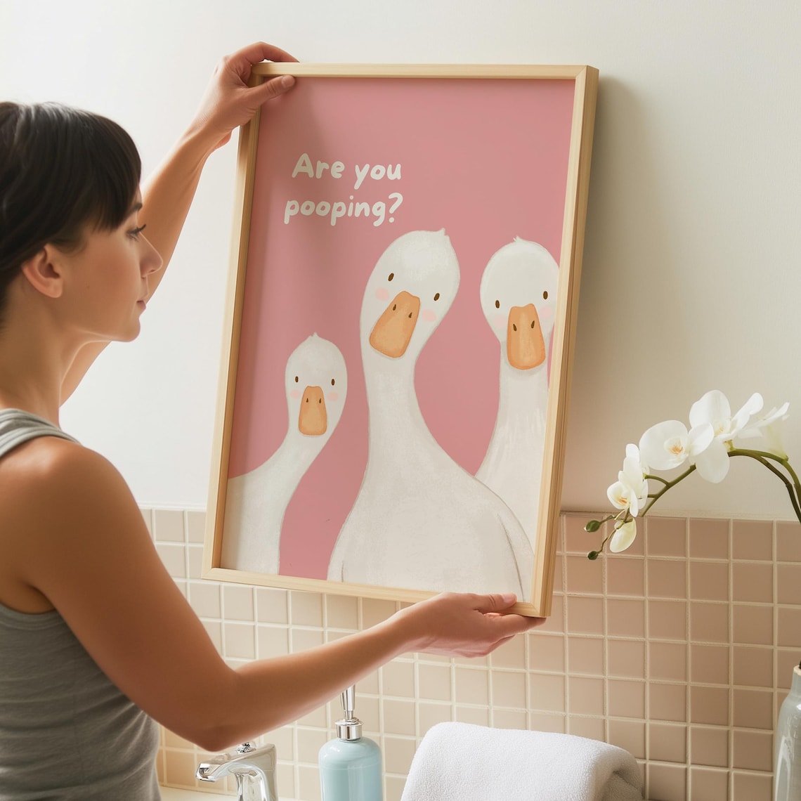 Silly Goose Bathroom Art Print, Whimsical Humor