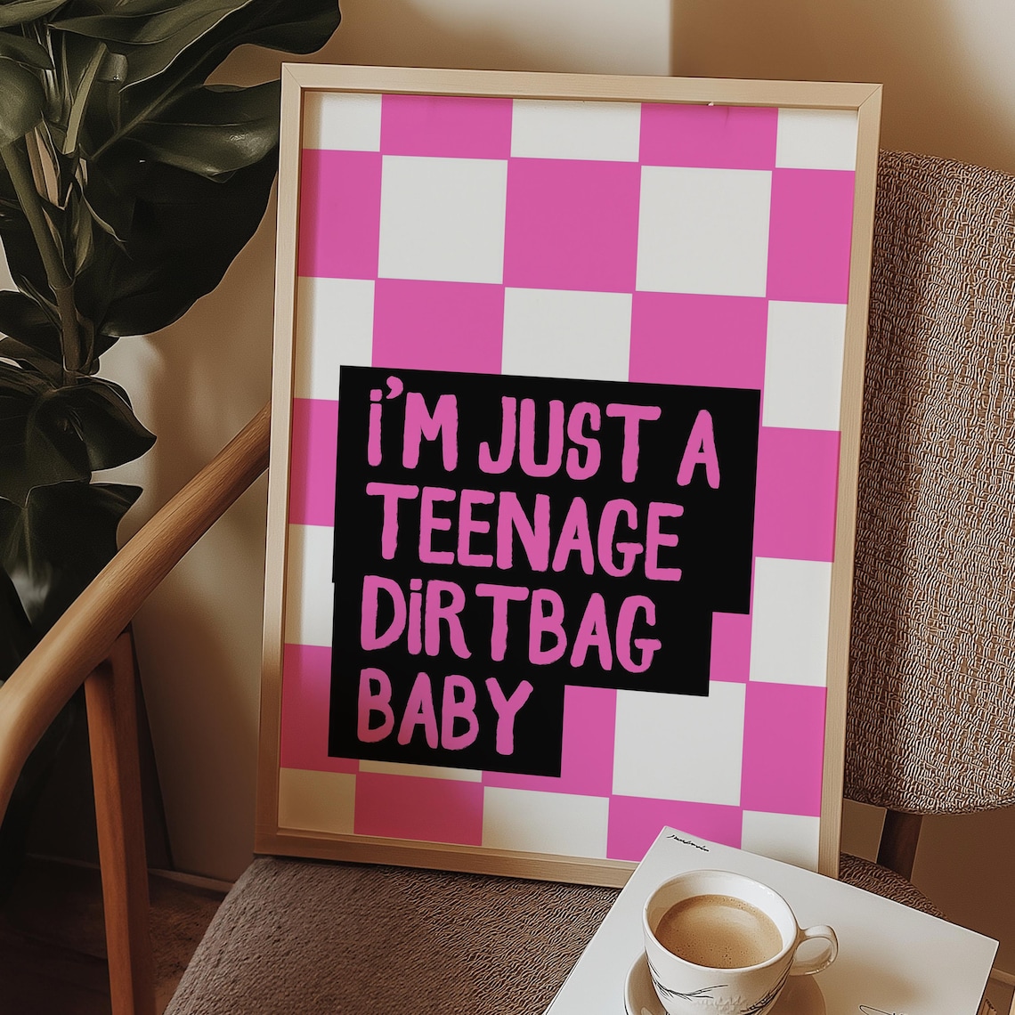 Song Lyrics Pink Checkerboard Emo Art Print