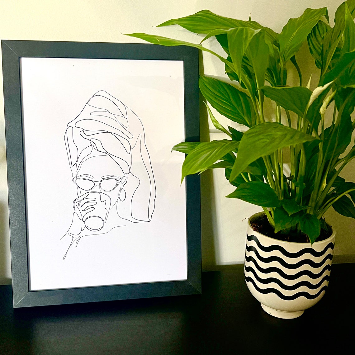 Woman With Towel and Sunglasses Line Art Bathroom Beauty Poster