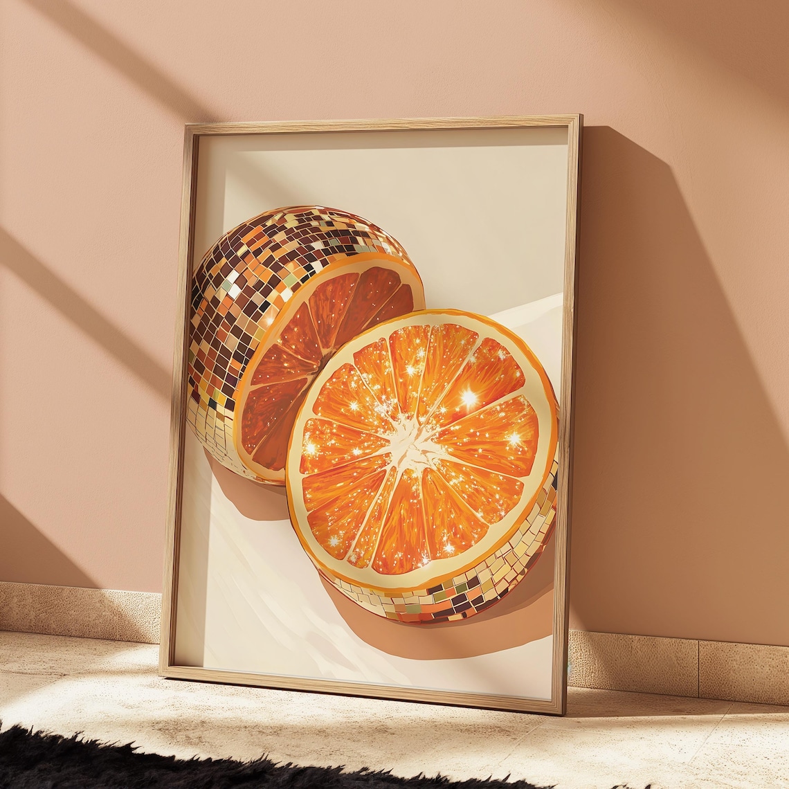 Orange Disco Ball Art Print, Quirky Kitchen Decor