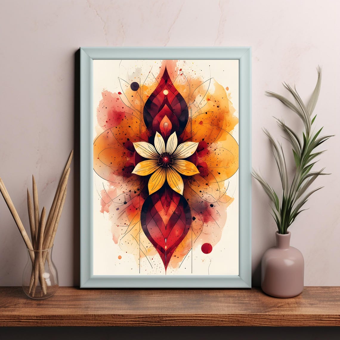 White Yellow Flower Warm Abstract Watercolor Modern Floral Wall Art