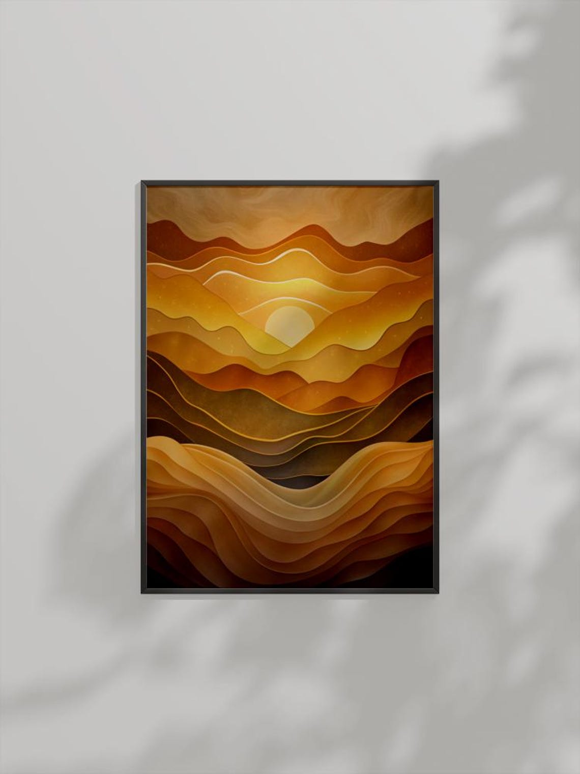 Abstract Sunset Mountains Art Warm Earthy Layered Hills Poster