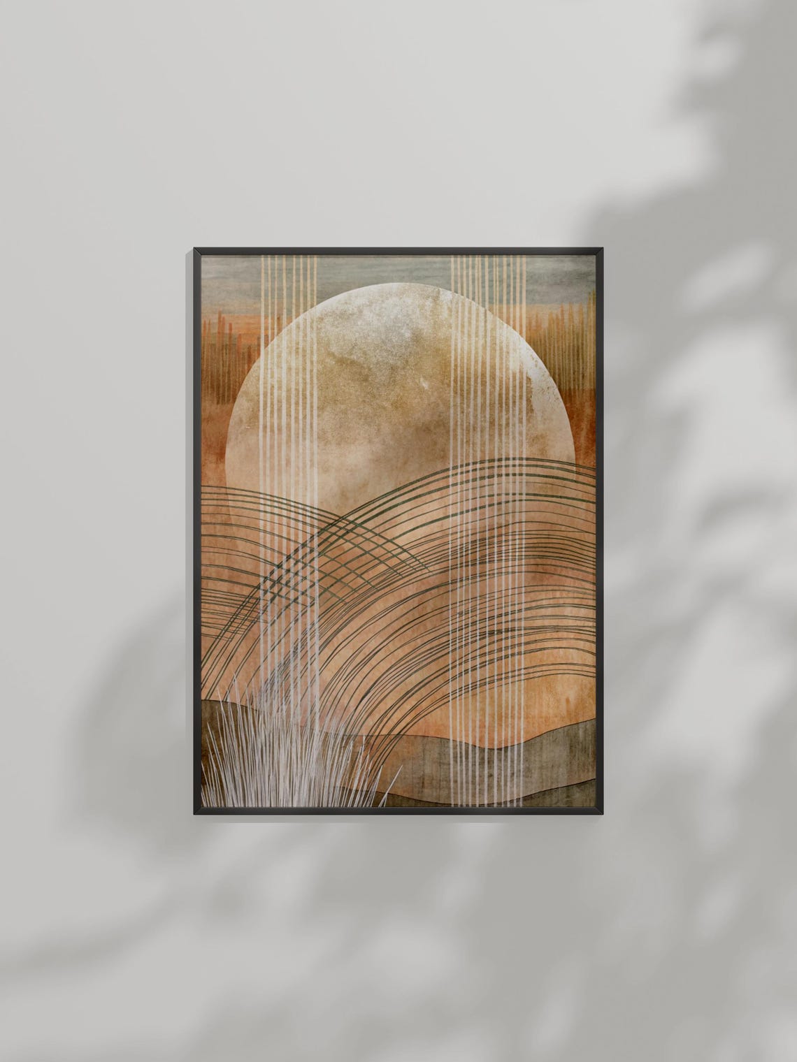 Abstract Sun Over Waves Art Earthy Minimalist Line Pattern Poster