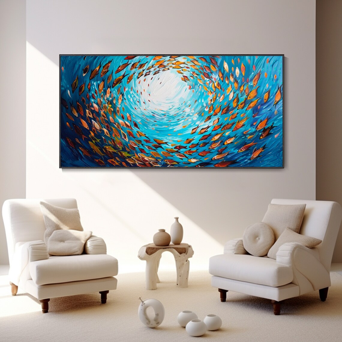 Colorful Fish Blue Ocean Oil Art, Koi Wall Print - Image 2