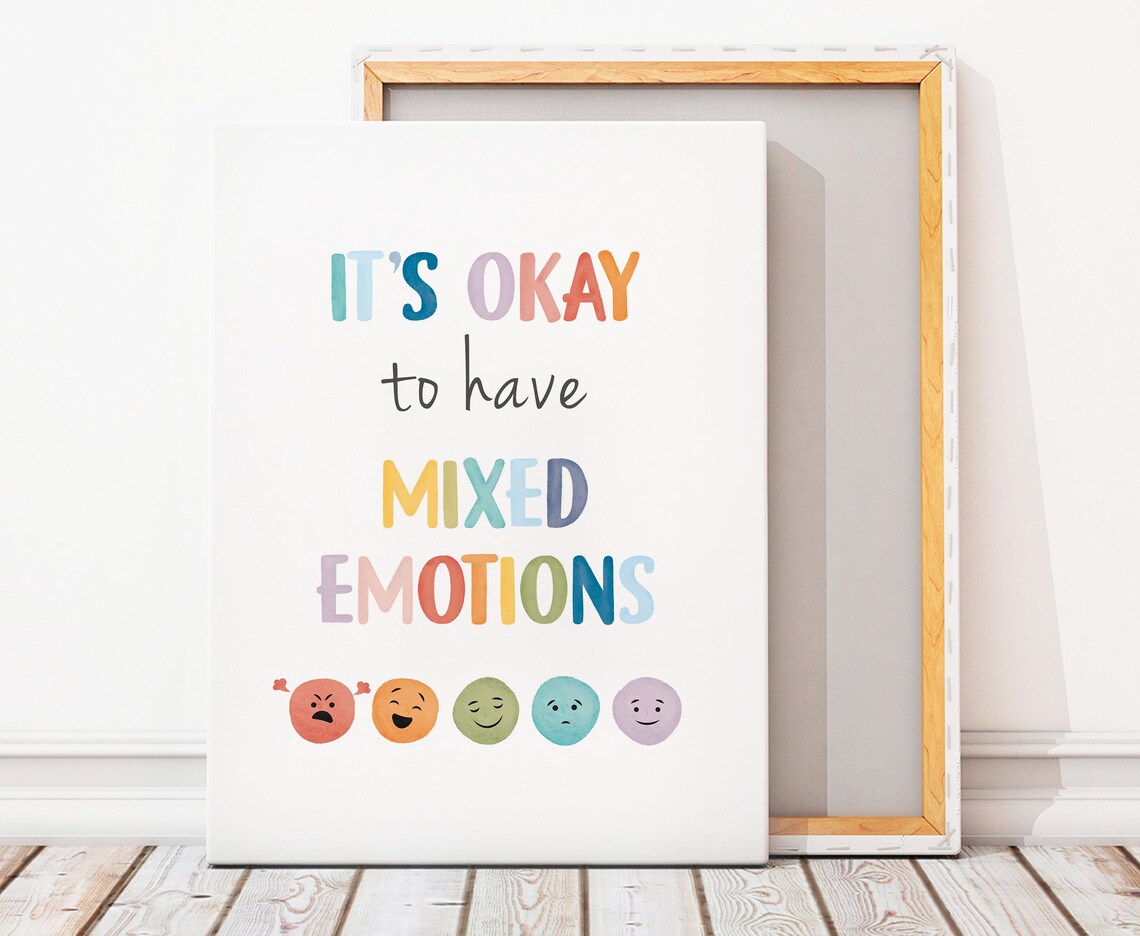 It Is Okay To Have Mixed Emotions Watercolor Faces Feelings Poster - Image 4