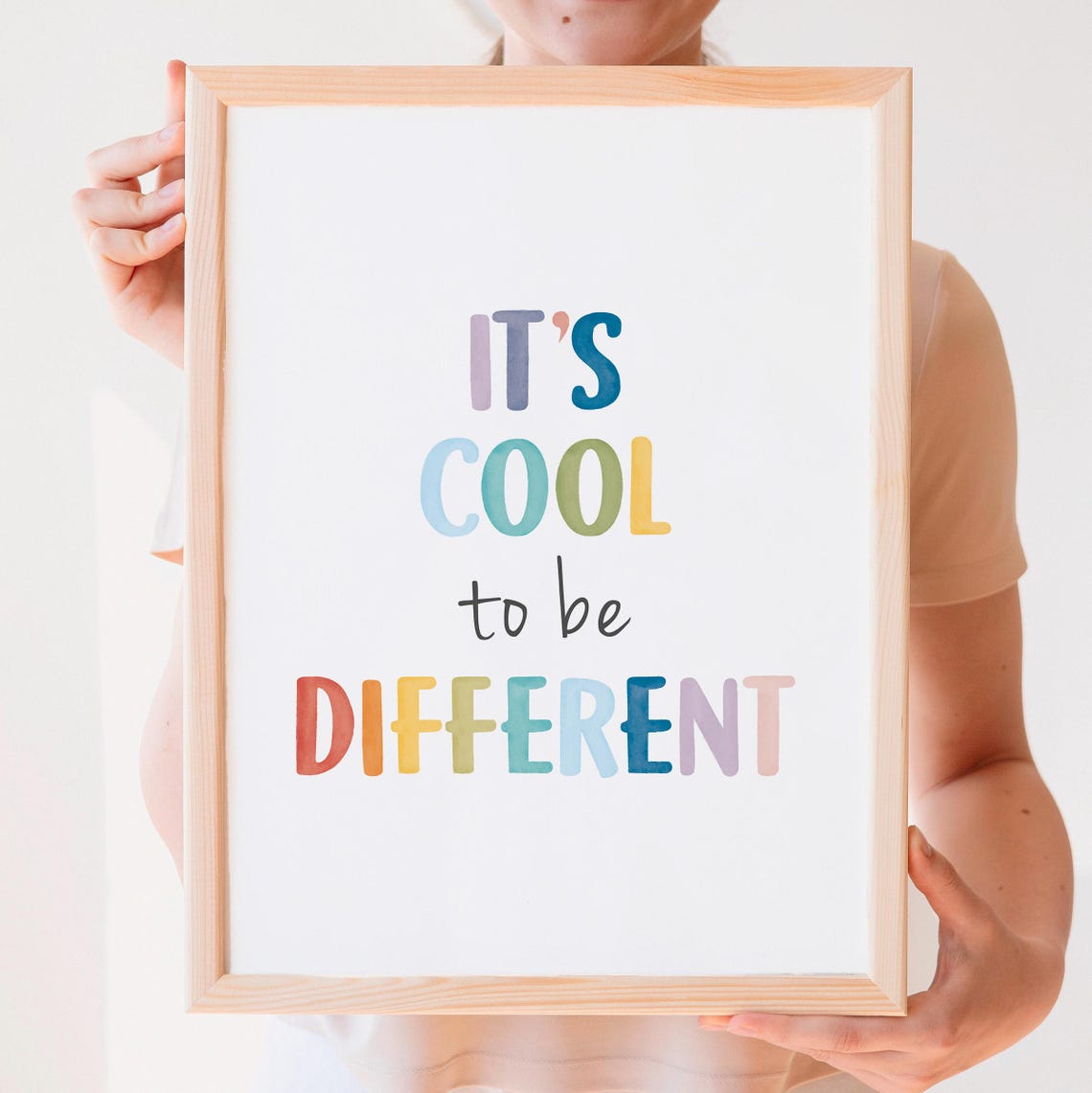 It Is Cool To Be Different Rainbow Watercolor Quote Kids Poster - Image 4