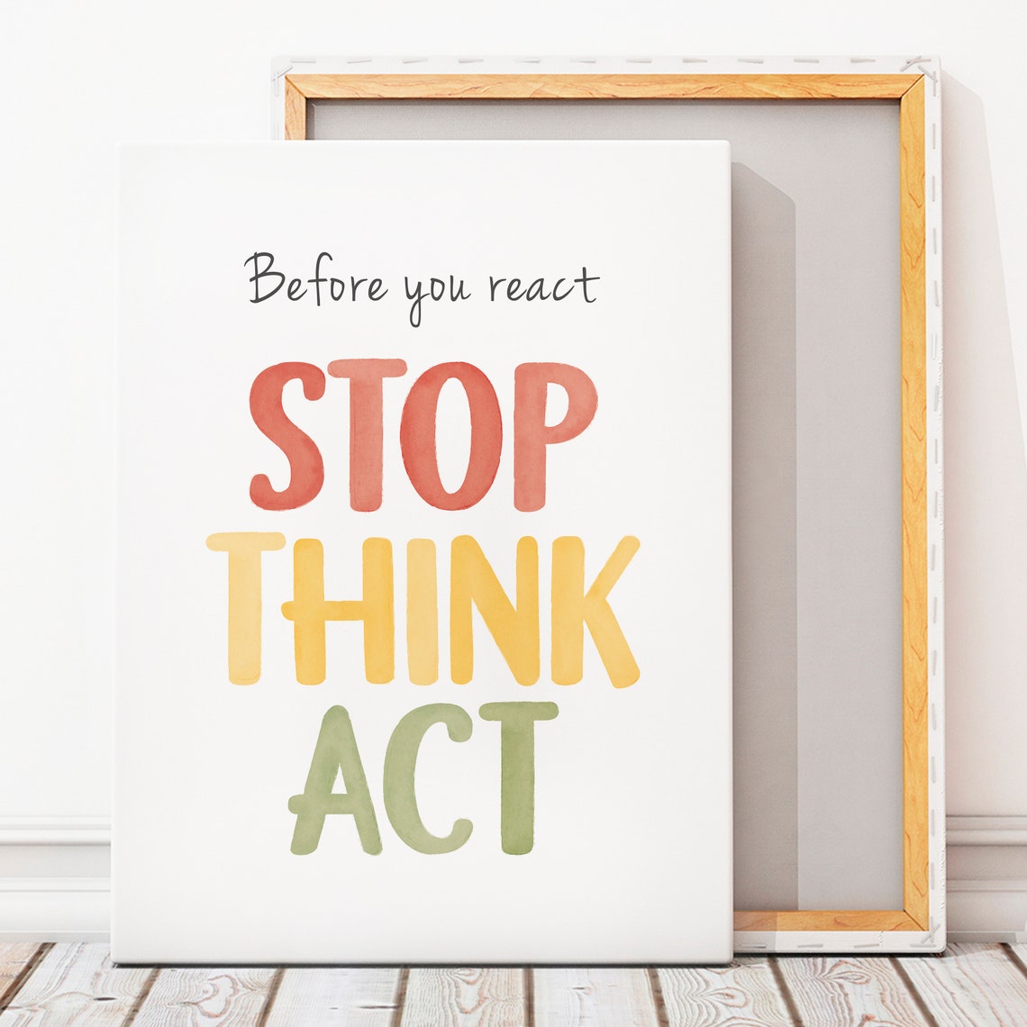 Before You React Stop Think Act Rainbow Watercolor Kids Quote Poster - Image 7
