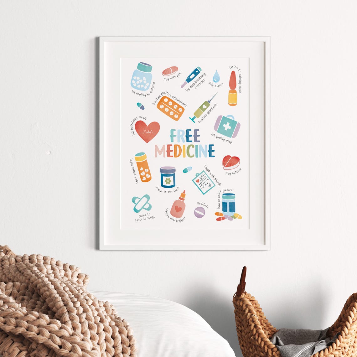 Free Medicine Wellness Habits Self Care Watercolor Therapy Poster - Image 6