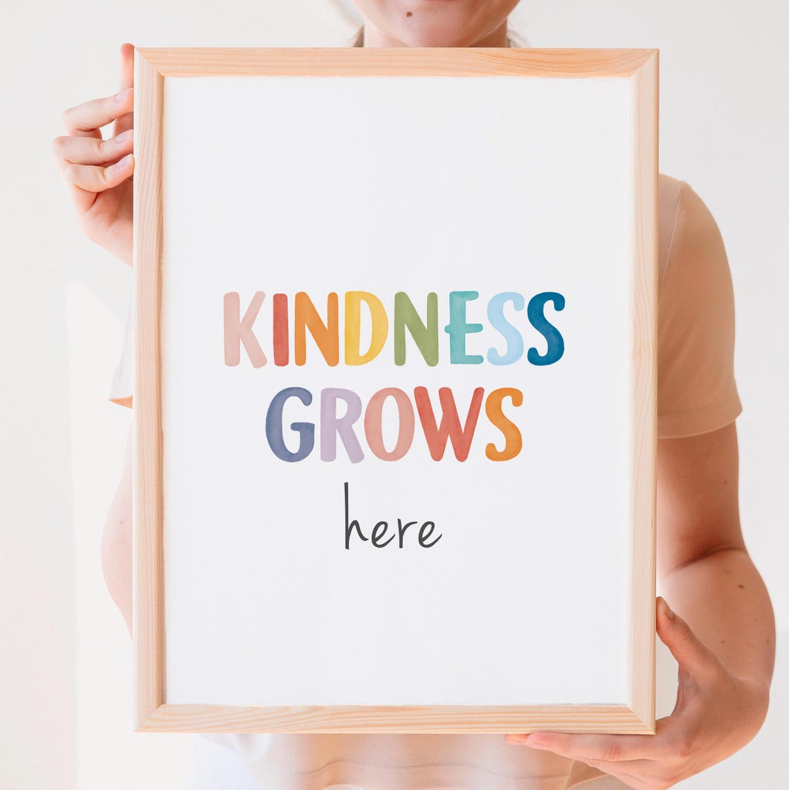 Kindness Grows Here Rainbow Watercolor Classroom Quote Wall Poster