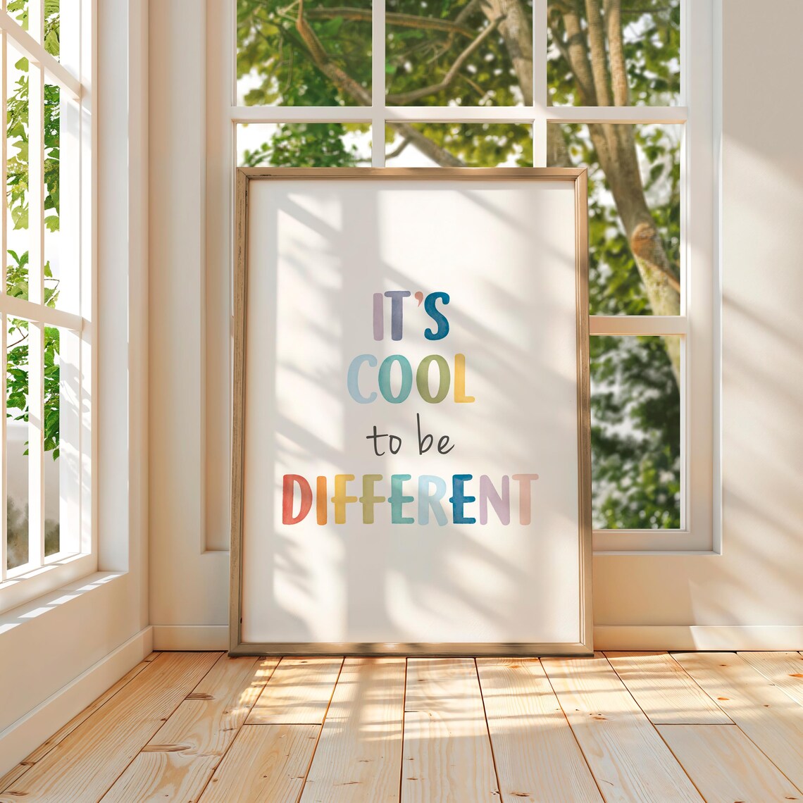 It Is Cool To Be Different Rainbow Watercolor Quote Kids Poster - Image 5