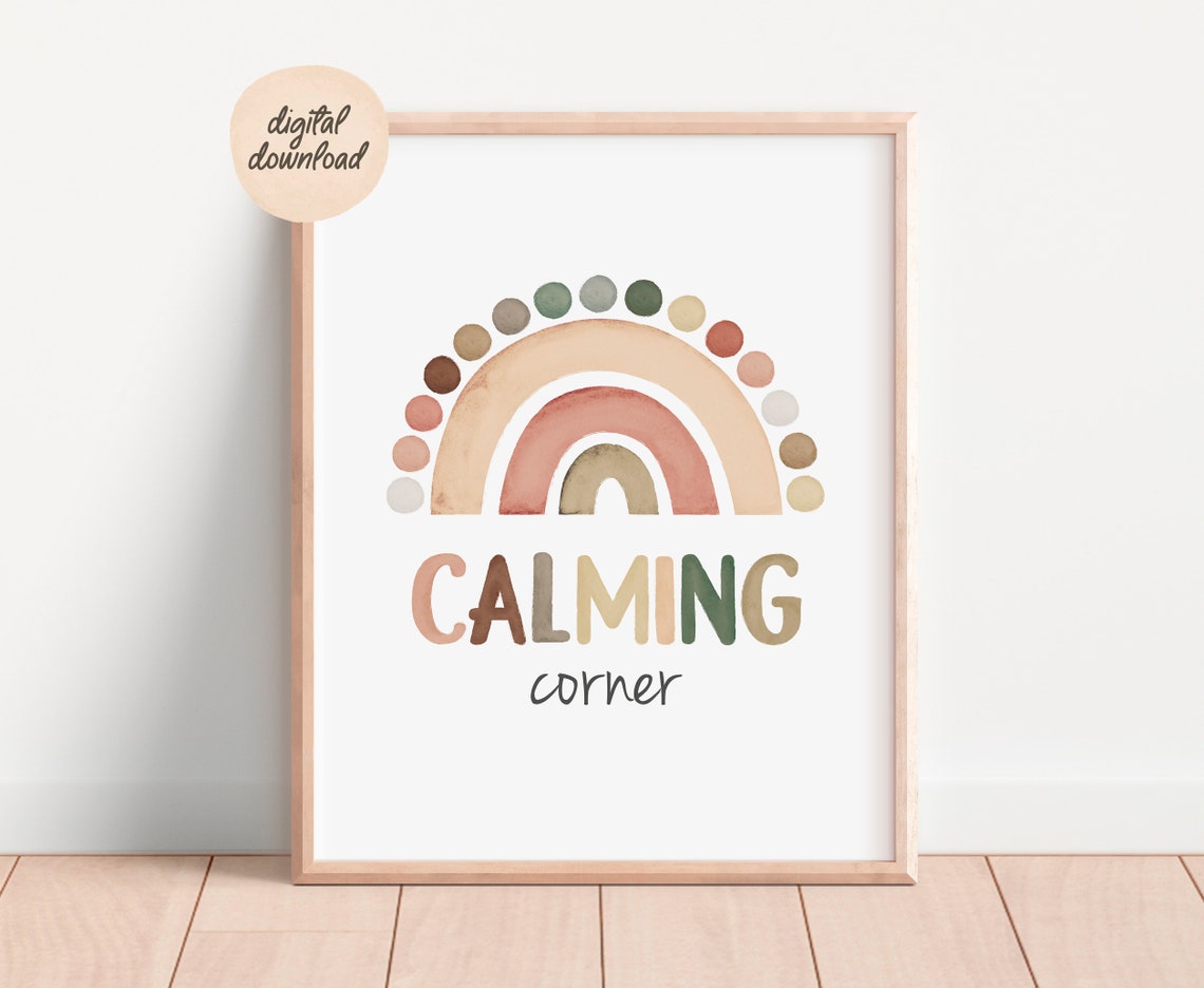 Calming Corner Neutral Earth Tone Rainbow Watercolor Classroom Poster - Image 5