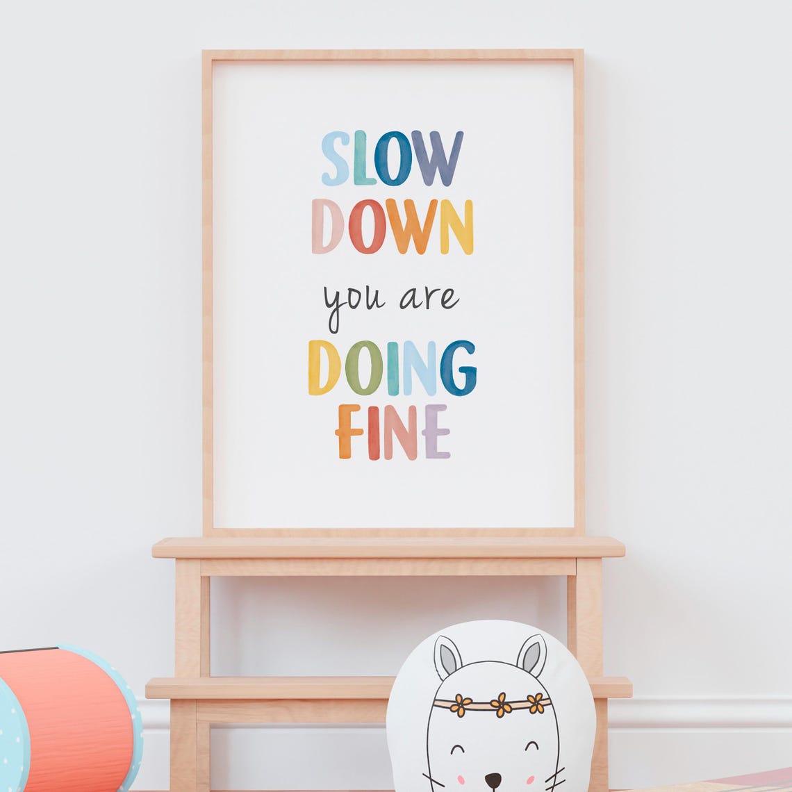 Slow Down You Are Doing Fine Rainbow Watercolor Quote Poster - Image 8