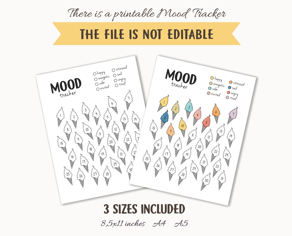 Mood Tracker Ice Cream Cone Coloring Chart Kids Daily Emotions Poster - Image 5