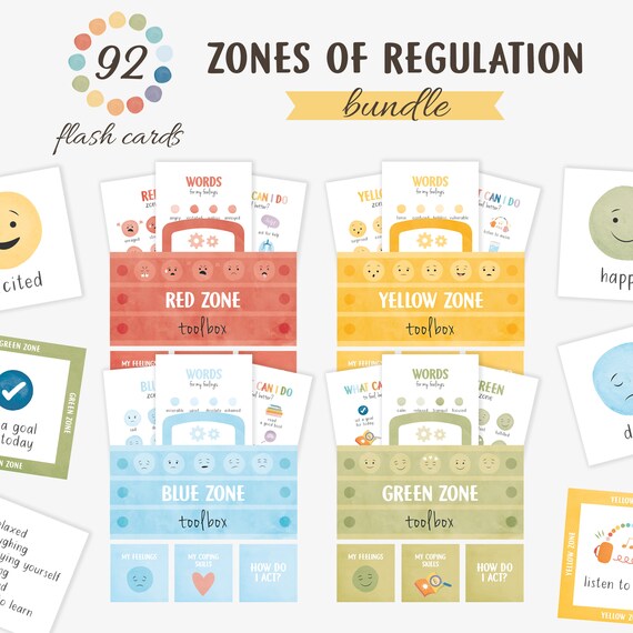 Zones Of Regulation 92 Flash Cards Emotional Toolbox Coping Set Poster