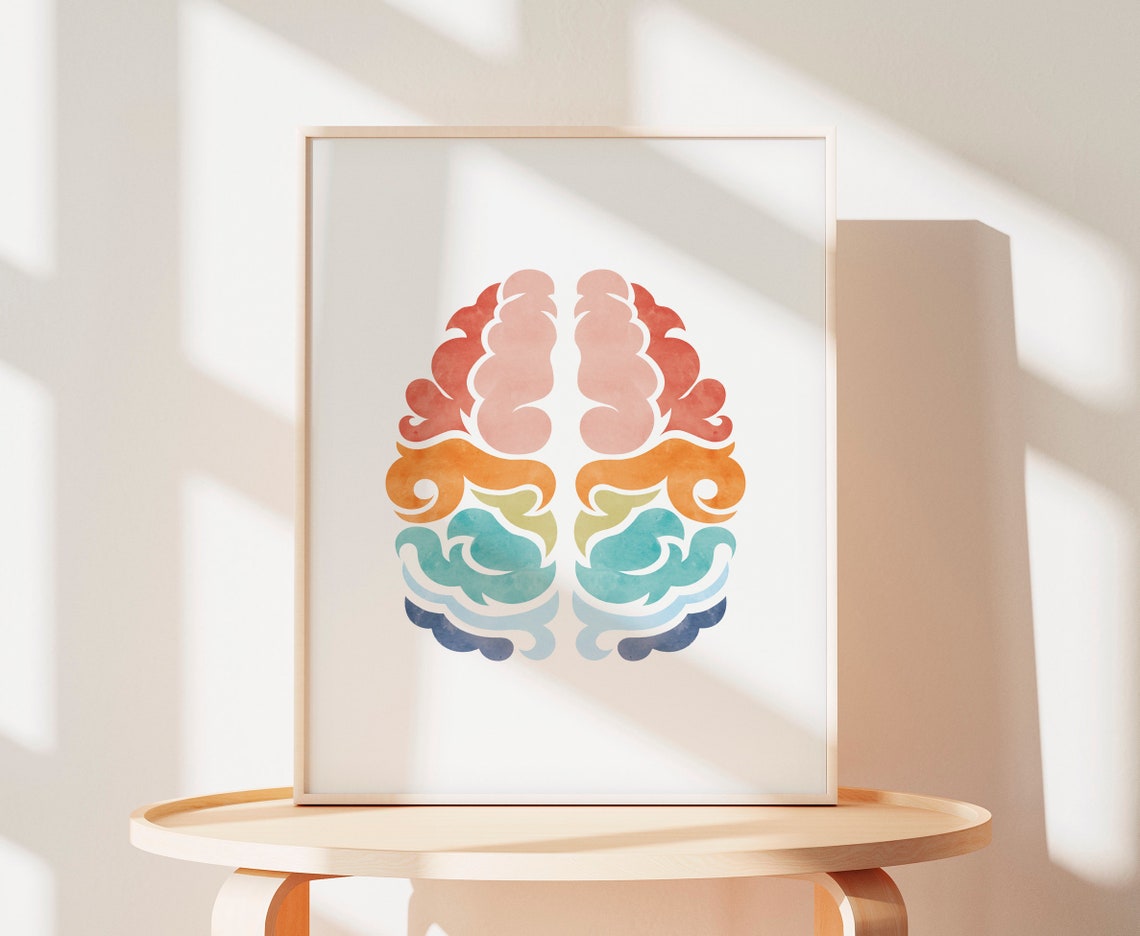 Rainbow Watercolor Brain Neurology Anatomy Therapy Office Art Poster - Image 3