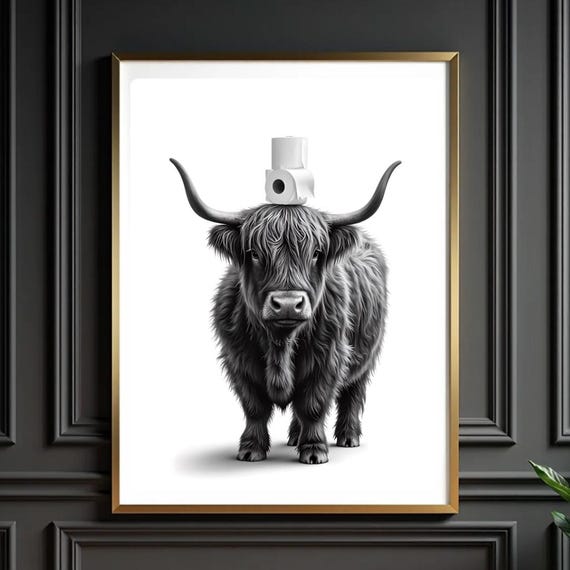 Funny Highland Cow Bathroom Print Toilet Paper Humor