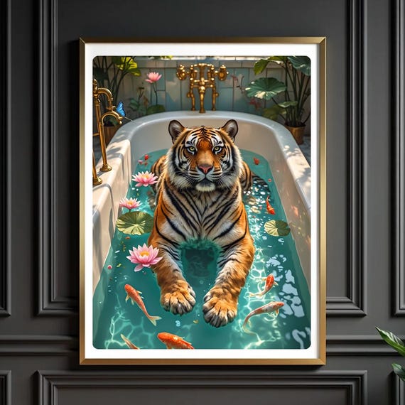 Luxury Tiger Bath Art Maximalist Eclectic Wall Decor