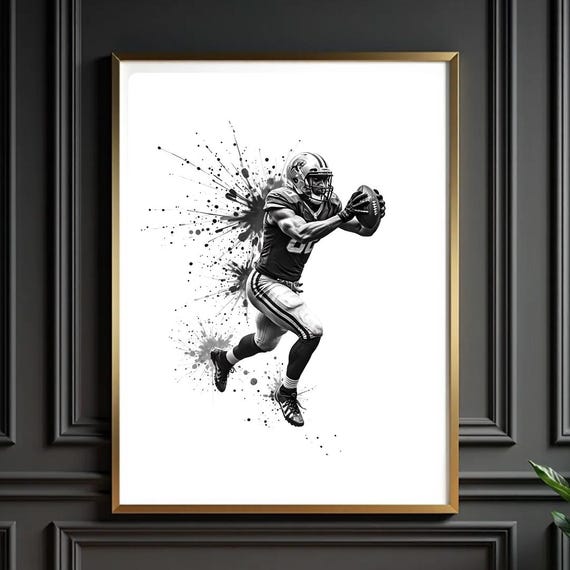 Football Player Print Black White Sports Art