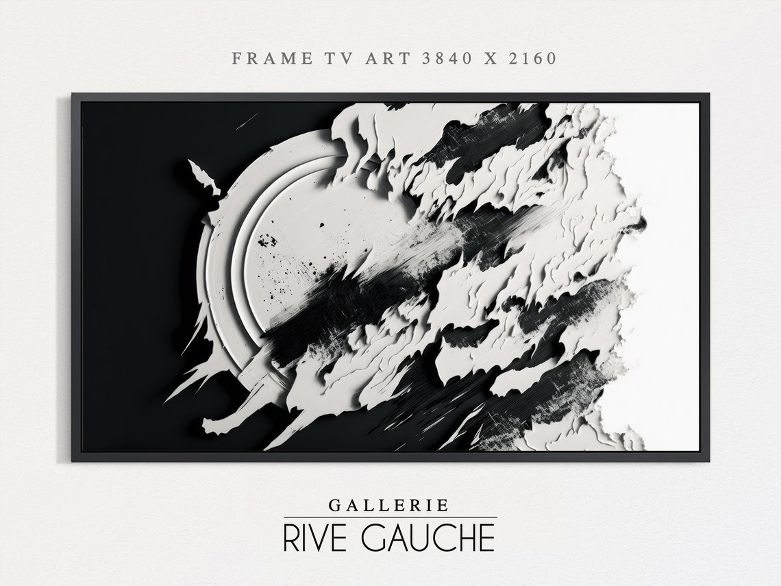 Monochrome Black White Splash Paint Circular Burst Abstract Art Poster