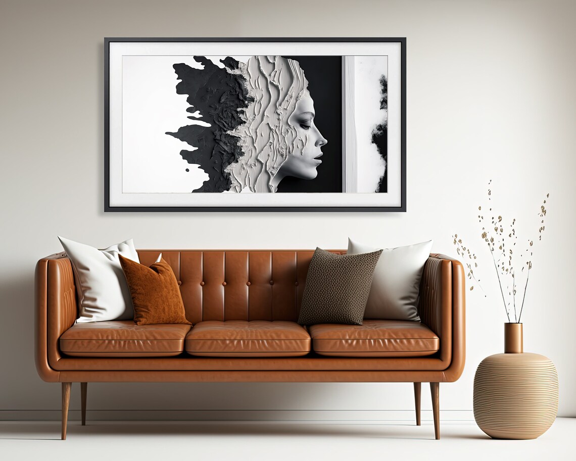Abstract Woman Monochrome Oil Painting Art Print - Image 3