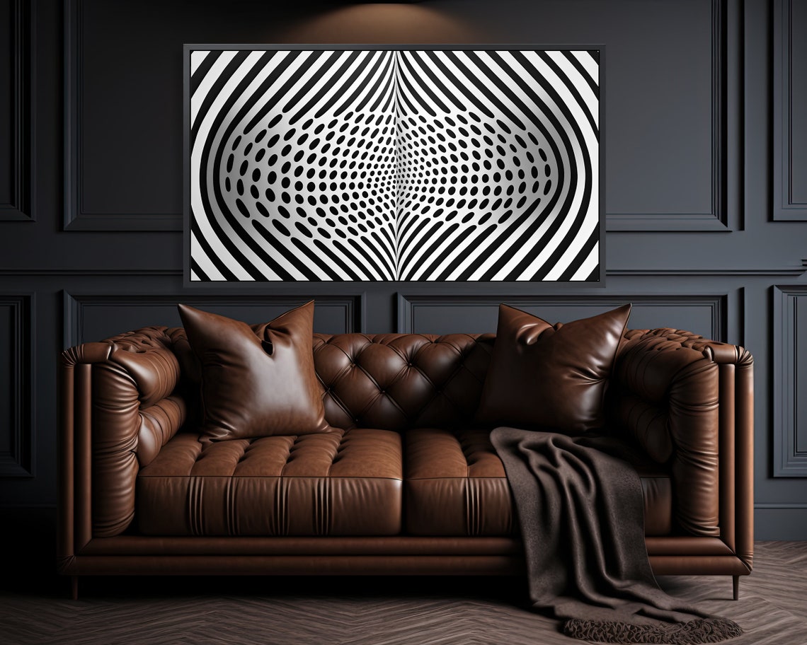 Monochrome Optical Stripe Tunnel Wave 3D Illusion Black White Poster - Image 2